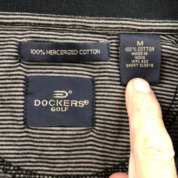 Dockers Mens Golf Polo Shirt Medium Striped Gray Black 100% Cotton Activewear - Picture 6 of 9